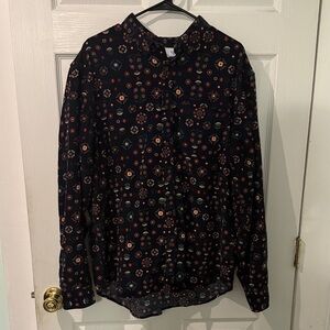 Old Navy Black Floral Casual Button Down Shirt